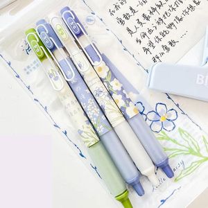 4PCS/セット新鮮な花機械ジェルペンカワイイフラワーノベルティペンかわいい文房具韓国スクールオフィスサプライギフト