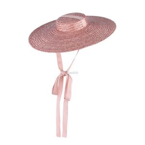 Breda randen hattar hink hattar sommar naturlig halm hatt kvinnor bred grim rodd hatt strand sol hatt elegant lång band spets sol hatt 240322