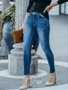 Kvinnor stretchiga mager jeans lady hög midja vintage blyerts långa byxor flickor leggings rak ben mode casual dagliga byxor 240307