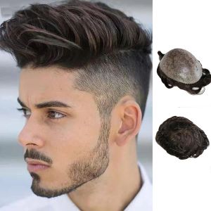 Toupees Toupees Süper Dayanıklı Cilt Baskı Erkekler Toupee Saç İnce Tam Pu Kılcal Protez Kahverengi Siyah% 100 İnsan saçı Erkek Değiştirme Sistemi