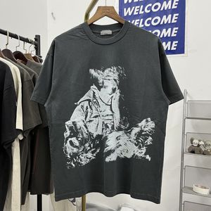 Summer Vintage T Shirt Men Women Graffiti Washed Print Short Sleeve Damaged Tee Top High Quality Cotton T-Shirt 24ss