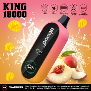 Zbood King 18000 Puff Высокое качество Dragbar wape Pod 18 мл OLED смарт-экран 600 мАч 18 КБ Перезаряжаемые одноразовые вейпы Type-C