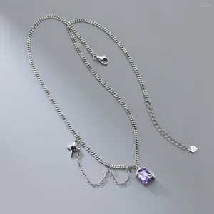 Pingentes marca estilo coreano 925 prata esterlina colar simples retro roxo diamante senhoras dia dos namorados presente de aniversário