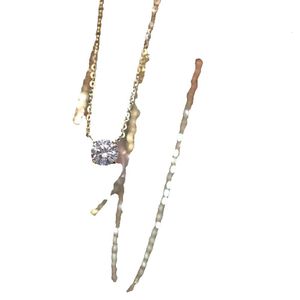 Sterling Silber-Halskette mit 14 Karat vergoldetem, vierzackigem, einzelnem Diamant-Super-Flash-Temperament-Licht-Schlüsselbein-Kettenschmuck