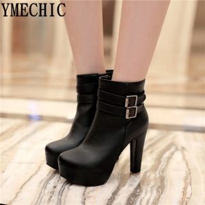 Boots Ymechic Ladies Platforms Fashion High Hells Boots Женская белая черная ремешок осенние лодыжки женские ботинки 2018