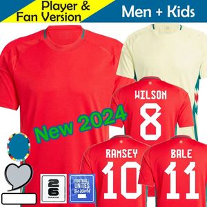 Wales 24 25 koszulki piłkarskie Wilson Ramsey Bale Euro Cup Nowy drużyna narodowa 2025 2024 Koszulki piłkarskie mężczyzn Kids Kids Home Red Away Yellow Brooks Johnson