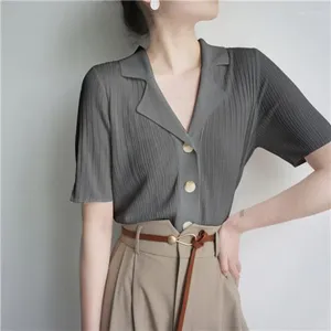 Women's Blouses 2024 Korean Fashion Short Sleeved Thin Knitted Cardigan T-shirt Summer Temperament Loose Casual Female Tops