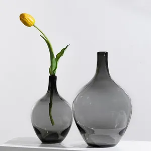 Vase Big Belly Black Glass Vase Living Room装飾シンプルなIns Nordic Home Weddingアクセサリー