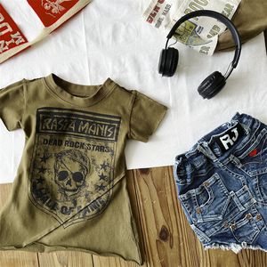 DD style children skull letter printed T-shirt INS kids Irregular edges short sleeve Tees 2024 summer children cotton casual clothing S1251