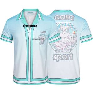 casa blanca t shirt Brand Summer New Casablanca Men's Lapel Short Sleeved Shirt Front and Back Pattern Print