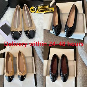 Luxury Designer Women's Black Ballet Flat Shoes with Quilted Genuine Leather Diamond Plaid Apricot Color Elegant Ballet Shoes Round Toe Women's Dress Shoes in Stock