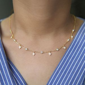 choker delle donne di modo della fabbrica 337 centimetri oro rosa rodiato a forma di diamante cz fascino di goccia cz station donne oro moda collana214l