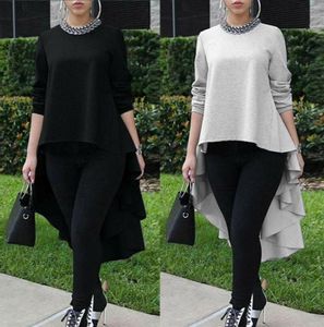 Helt nya kvinnor Solid Loose Blus Shirt Tops Asymmetrical Sleeve Long High Low Size Waterfall Tuxedo Plus Size23036173722