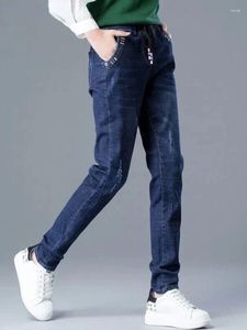 Calças de brim femininas primavera outono lápis casual cintura alta denim harem calças vintage rendas até tamanho grande 26-34 estiramento vaqueros pantalones