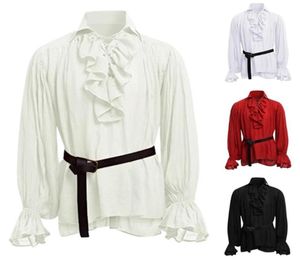 Män långärmad gotisk vintage skjortor blus mode cosplay party medeltida klädbandage spets plus size camisas de hombre8474997