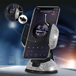 Cell Phone Mounts Holders Crystal Car Phone Holder Mount Mobile Cell Phone Stand GPS Support Pink Bling Diamond Car Accessories Interior for Women 240322