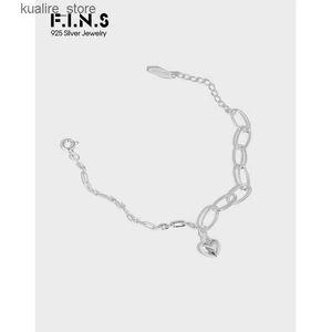 Urok Bracelets F.I.N.S Minimalistyczna miłość Serce Autentyczny 925 Srebrny srebrny koreański projekt Asymetryczny łańcuch Charm Fine Jewelry L240322