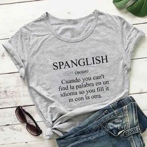 T-shirt das mulheres Camisa SPANGLISH Mexican Summer Womens Latin T-shirt Algodão Engraçado Casual O-pescoço Manga Curta Top Espanhol Professor T-shirt 240322