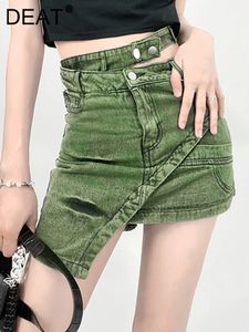 Deat moda feminina saia de cintura alta retalhos irregular mini acima do joelho tie-tingido verde denim saias primavera 2024 17a1759 240315