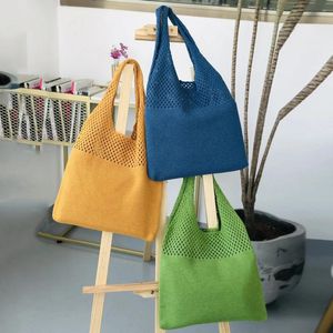 Sacos de ombro retro oco bolsa feminina simples casual malha bolsa feminina grande capacidade verão praia colete compras