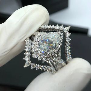 Anéis de casamento de jóias de luxo clássico 925 prata esterlina preenchimento gota de água 5a zircão cúbico cz diamante pedras preciosas festa coroa feminino anel de princesa para presente de mãe