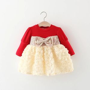 Girl Dresses 2024 Spring And Autumn Sequin Big Bow Spliced Princess Dress For Girls Korean Long Sleeved