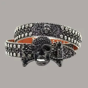 Modischer BB-Simon-Gürtel aus Leder für Damen, trendiger, mehrfarbiger, glänzender Totenkopf-Designgürtel, schwarzer Diamant, mehrere Stil-Designergürtel für Frauen, ga0116 B4