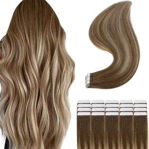 Extensions Tape In Haarverlängerungen 100 % Remy Natural Human Hair Skin Weft Invisiable Seamless 6 60 6 Color Glue für Salon