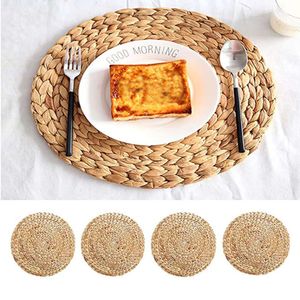 Atacado personalizado natural tecido jacinto de água placemats seagrass grosso rattan redondo antiderrapante artesanal trançado jantar tablemat