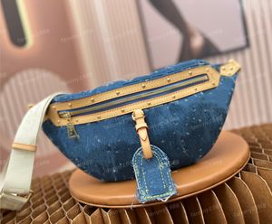 Mens denim bumbag tasarımcı çanta unisex kahverengi çiçek bel çantası yükseltme yeni bumbag geniş kayış açık gündelik fannypack moda çapraz çantalar