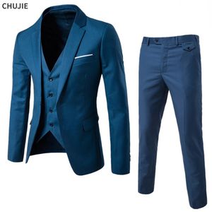Erkekler için Düğün Takımları Blazers 3 Parça İş 2 Set Yelek Pantolon Paltolar Resmi Lüks Tam Klasik Ceketler 240312