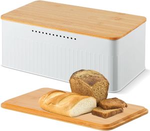 Contenitore per il pane, contenitore per il pane con coperchio in bambù, contenitore per il pane, per l'organizzatore del pane da bancone della cucina, bianco