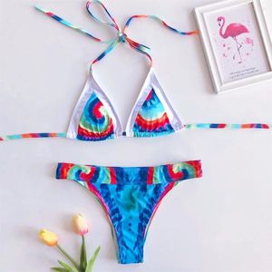 Kvinnors badkläder Boho Print Bikini Micro String Swimsuit Splicing Brasilian Backless Women 2 Piece Triangle Bikinis Thong Y2K Beach Suit