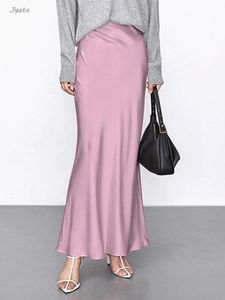 Jyate Luxus Satin Fischschwanz Röcke Für Frauen Sommer Einfarbig Glatte Spurlose Taille Langen Rock Elegante Wrap 240321