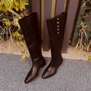 Buty Heihaian Kneehigh Boots Fall/Winter 2023 Nowy styl vintage eleganckie długie buty wysadzane z niskim obcasem dla kobiet