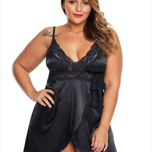 Large Size Playful Nightgown Home Outfit For Women Sexy Suspender Elastic Satin Chubby Sister Pajama Set 416666