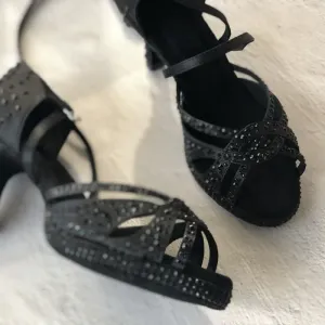 Piattaforma di scarpe latino Dance Scarpe Scarpe da donna Donzatura Party Classica sala da ballo Salsa Kizomba Sandali neri Sandali cubani Medio Tacco 7,5 cm