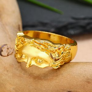 Vintage jesus meia face aberta 14k anel de ouro amarelo para homens mulheres retro crença religiosa jóias puro anéis de dedo bandas presentes