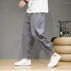 Men's Pants 2024 Trendy Striped Casual Men Loose Cotton Chinese Style Wide Legged Harem Harajuku Trousers