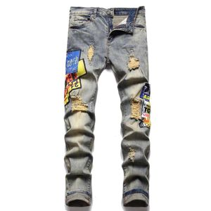 2022 Wiosna/lato Nowy modny i zużyty patchwork Mid Wase Men's Denim Pants