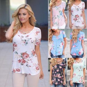 Tshirt Women Summer Floral Shirts Prints Print v Neck Tops Fashion Shirt Sleeve Blouse Plus Plus Size TシャツシャツBlusas Women039S C8589677