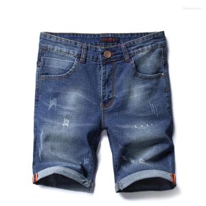 Мужские шорты Классические джинсовые летние синие повседневные мужские джинсы длиной до колена Тонкие эластичные короткие джинсы с отверстиями