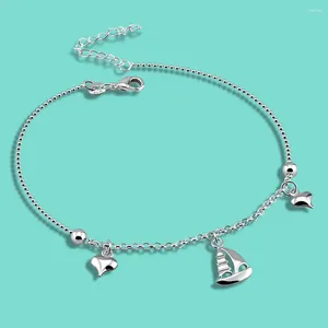 Anklets Ins Fashion 925 Sterling Silver Creative Jewelry Women's Free Sailing Ship Anklet Bling Hollow Out Love Foot Ankle Leg Bracelet