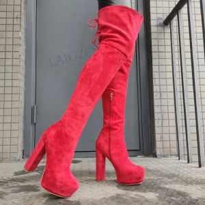 Stivali Laigzem Women Over Knee Platform Boots Funce Subri con tacchi alti Stivali unisex Party Cosplay Scarpe Woman Plus Times 42 46 50 52