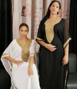 Roupas étnicas Africano Dashiki Women039s Moda Abaya Elegante Chiffon Tecidos Branco Laço Preto Solto Vestido Longo Tamanho I96559156180420