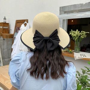 Berretti Cappelli di paglia estivi per donna Cappello da spiaggia Panama a tesa larga con fiocco Cappello da sole pieghevole per donna da viaggio all'aperto