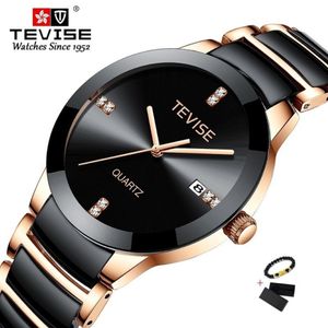 TEVISE Gold Damen Armbanduhr Quarz Damenuhren Luxus Mode Lässig Keramik Mädchenuhr Wasserdichte Armbanduhr Fix Tool CX2295q