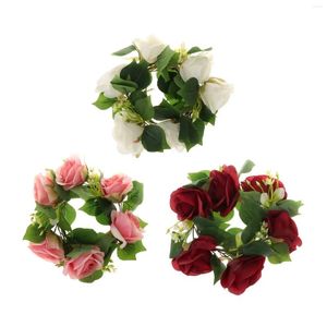 Candle Holders Artificial Flower Wreath 9.84inch Silk Ring For Festival Valentine's Day Restaurant Ceremony Decoration