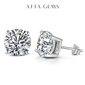 ATTAGEMS 2 Carat 8.0mm D Color Stud Earrings For Women Top Quality 100% 925 Sterling Silver Sparkling Wedding Jewelry 240313