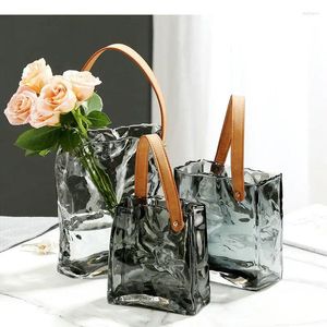Vases Creative Handbag Glass Vase Hydroponic Flower Pots Desk Decoration Artificial Decorative Floral Arrangement